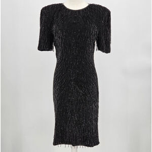 Jennifer Black Silk Beaded Dress M Elegant Sequin Cocktail Party Vintage 90s